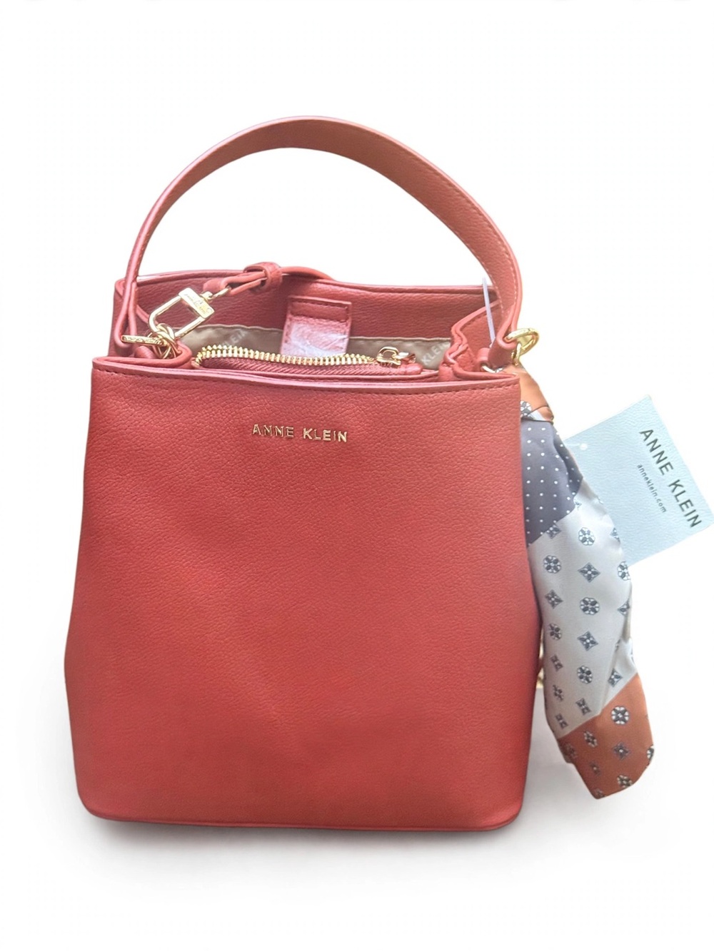 Anne Klein Coral-Red Shoulder Tote with Scarf Accent